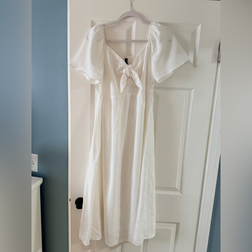 White Tie-Front Midi Dress